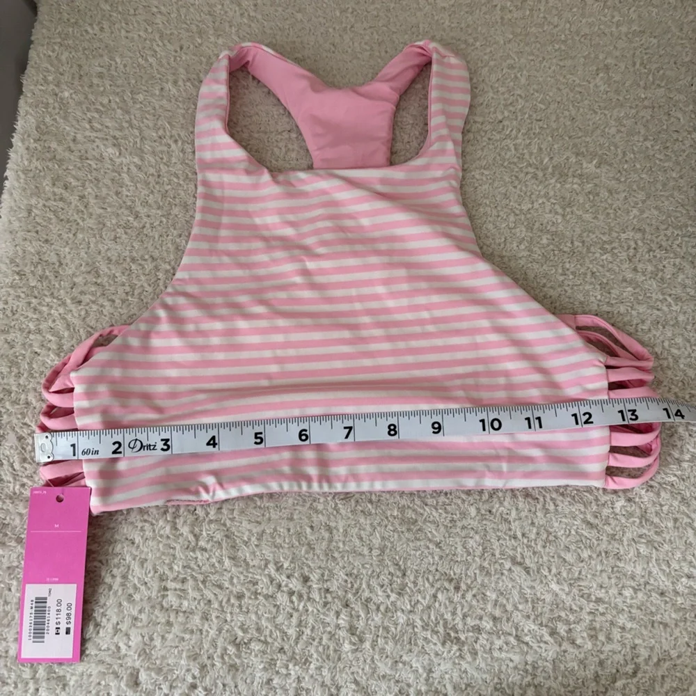 Janie and Jack Swim Top Girls M Pink White Striped‎ Reversable Bikini Top Beach